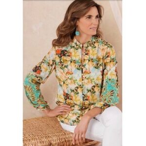 Soft Surroundings Floral Embroidered Button Front Sidney Blouse Size Plus 3X